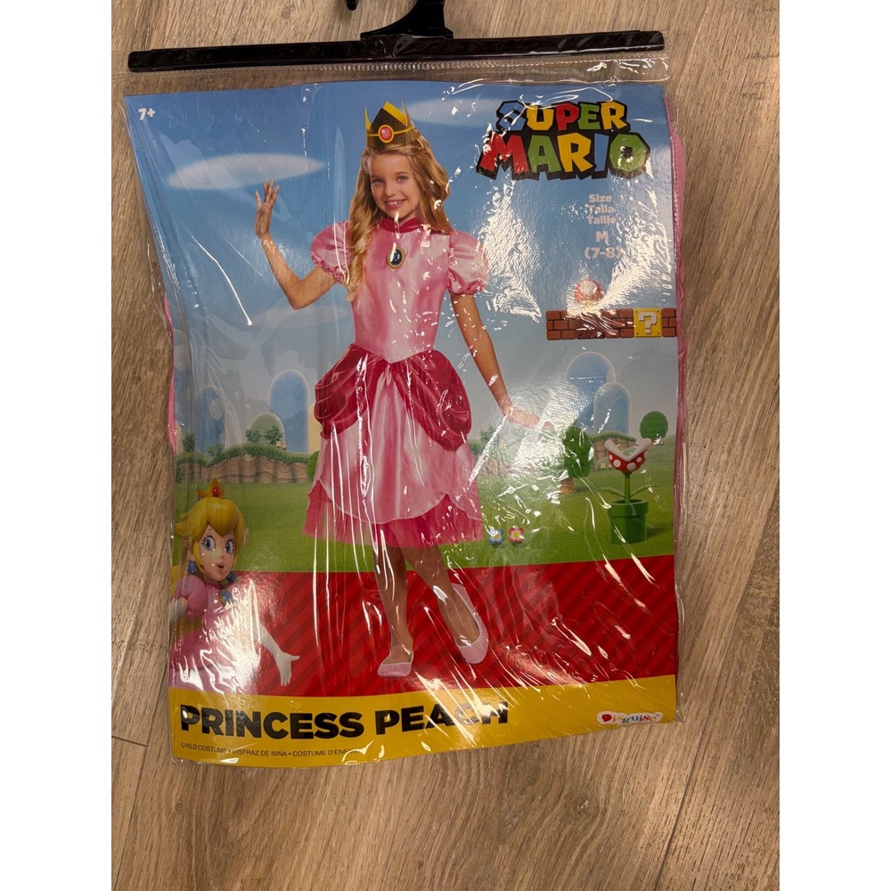 Disguise Super Mario Princess Peach Costume Girls Size Medium 7-8 Pink Dress